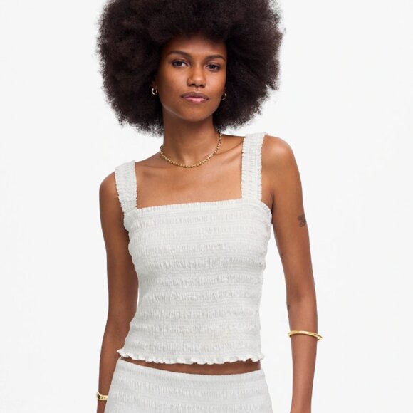 Madewell Poplin Smocked Tank Top NWT in White Large - Picture 1 of 12